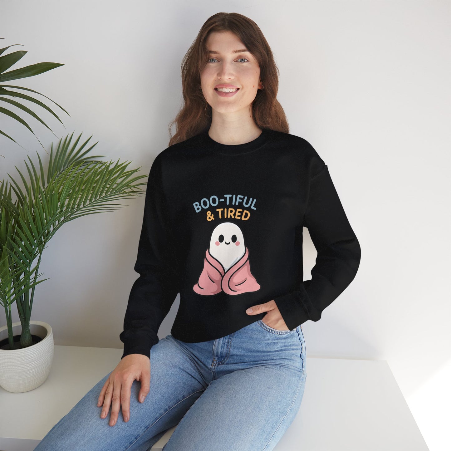 Boo-tiful & Tired Sweatshirt, Halloween-Themed Design
