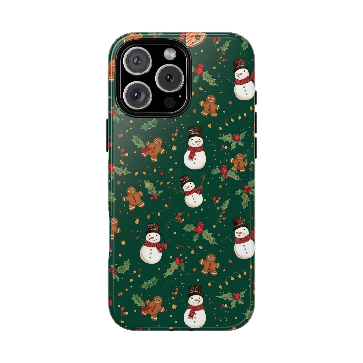 Christmas Phone Case with Snowmen and Gingerbread Design, Dual Layer Phone Case for Iphone 17, 16, 15, 14, 13, 12, 11 & Samsung