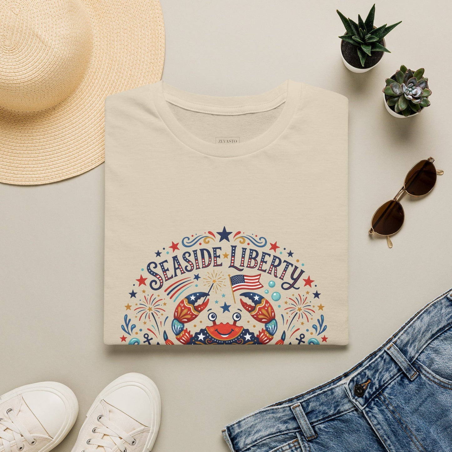 Seaside Liberty Crab T-Shirt — 4th of July Patriotic Summer Beach Tee