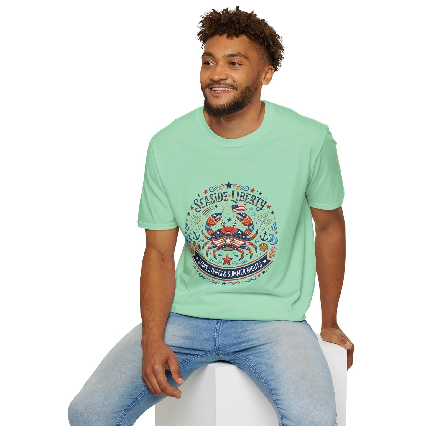 Seaside Liberty Crab T-Shirt — 4th of July Patriotic Summer Beach Tee
