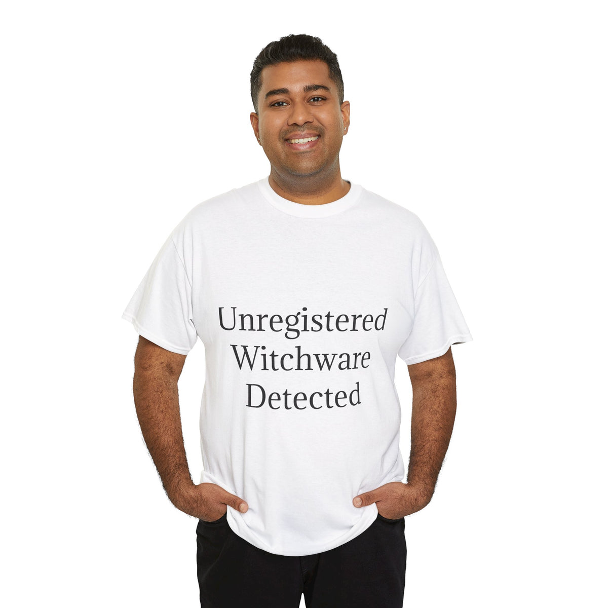 Unisex Heavy Cotton Tee - Unregistered Witchware Detected, Witchy Apparel, Halloween Tee