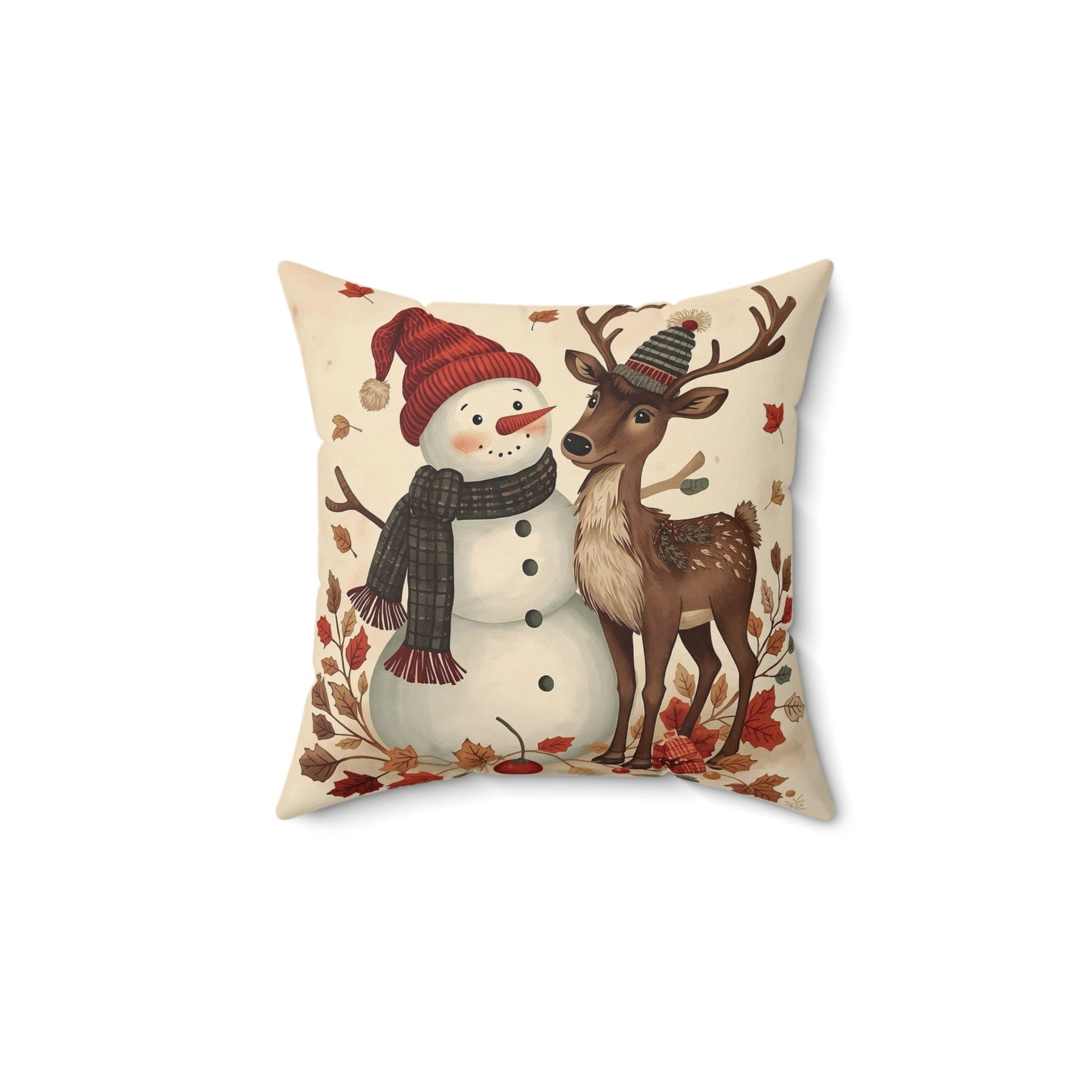 Festive Snowman & Reindeer Holiday Pillow — Cozy Christmas Decorative Throw Pillow