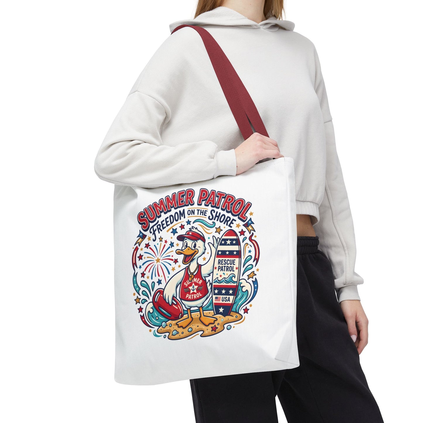 Summer Patrol Beach Tote Bag – 'Freedom on the Shore' Patriotic Design, 4th of July Gift