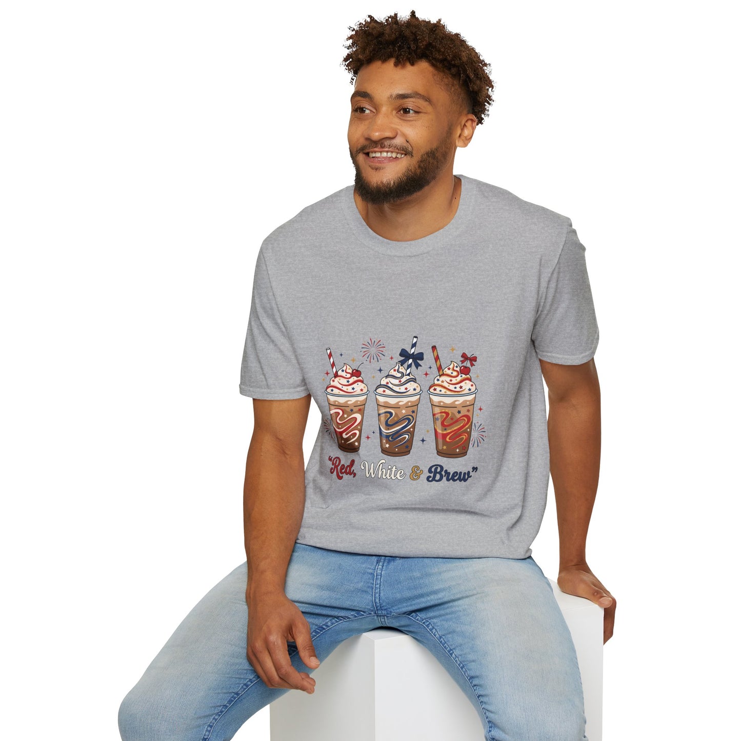 Patriotic Iced Coffee Tee — "Red, White & Brew" Graphic T‑Shirt