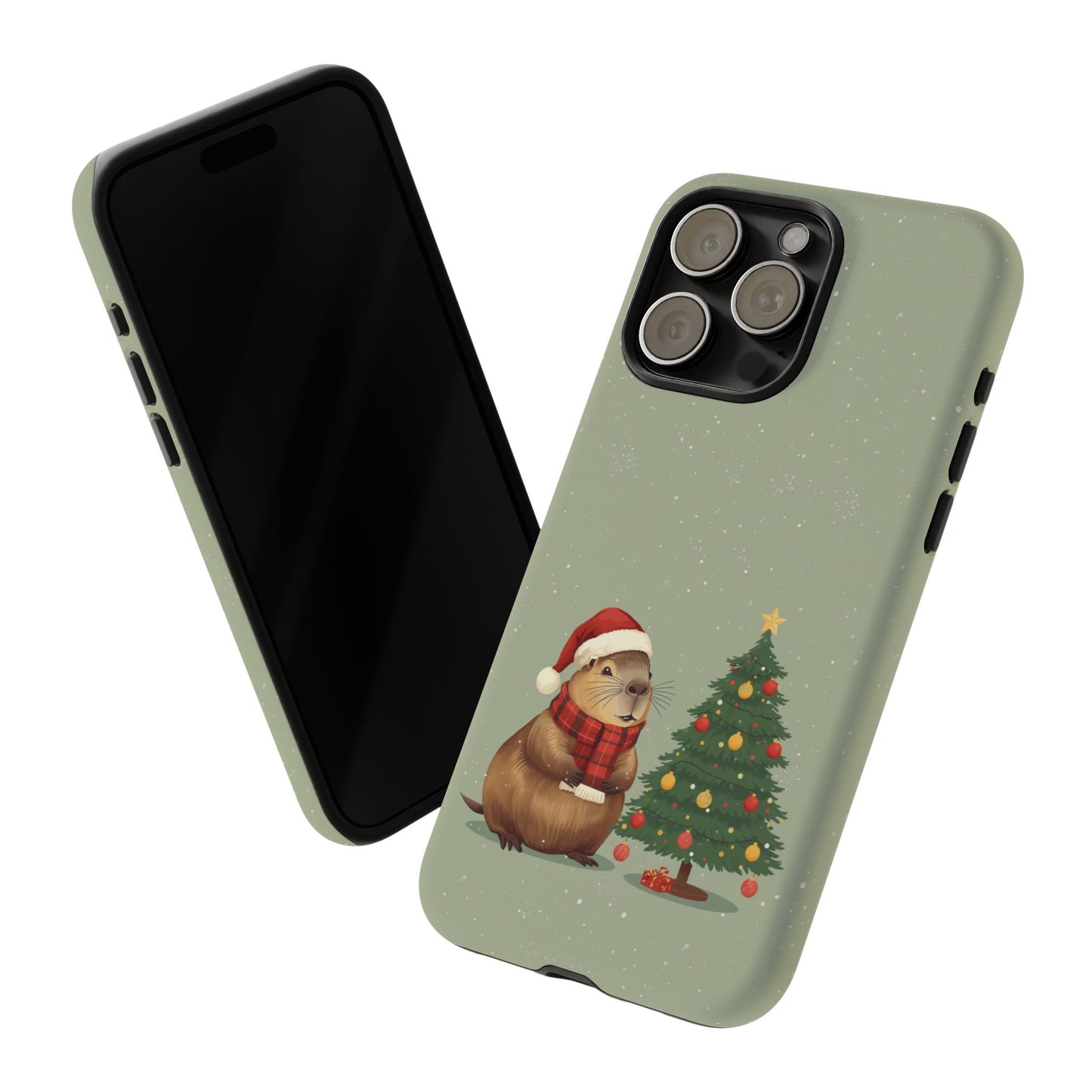 Christmas Phone Case with Capybara Design, Dual Layer Protective Case for Iphone 17, 16, 15, 14, 13 & Samsung