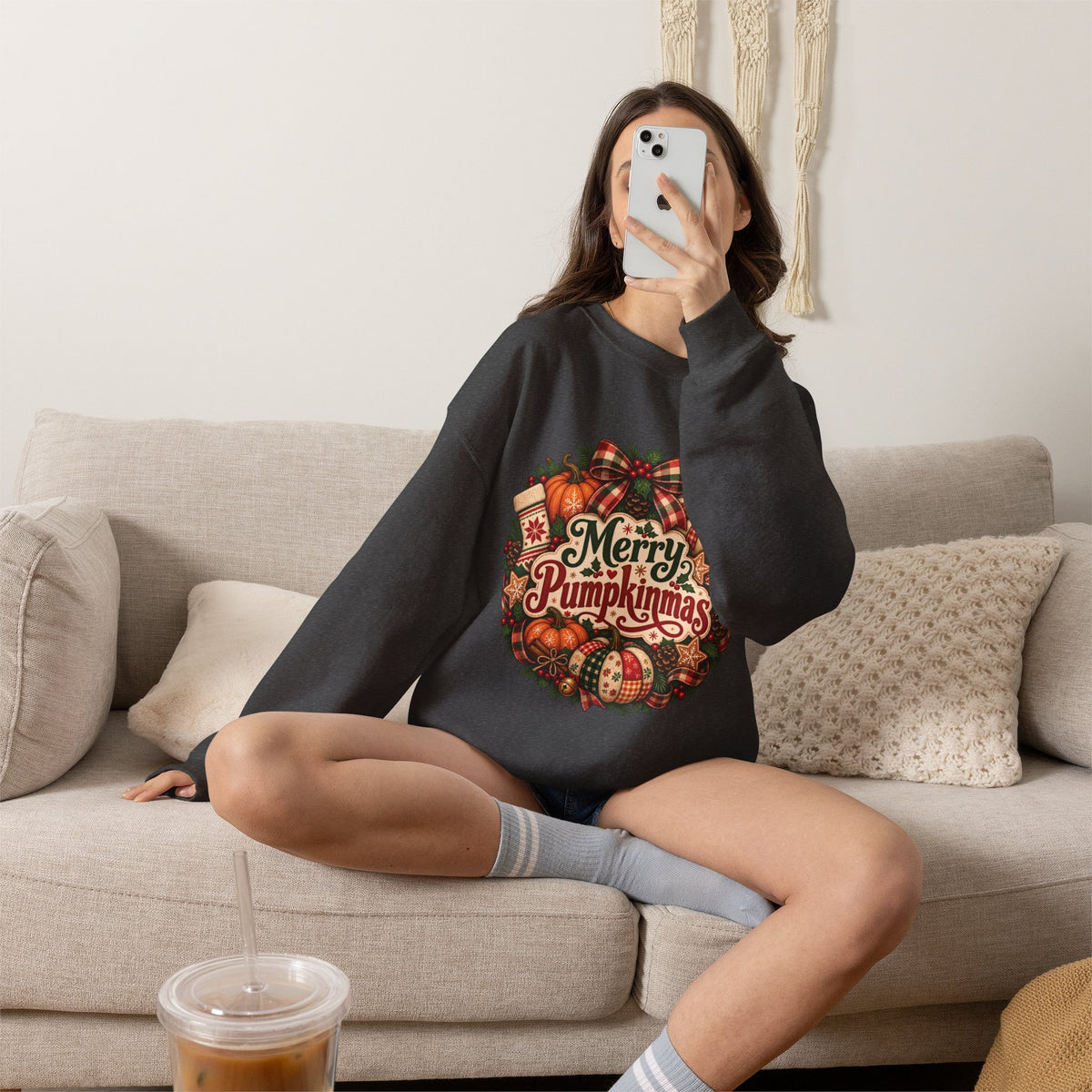 Merry Pumpkinmas Sweatshirt — Holiday Pumpkin Wreath Crewneck