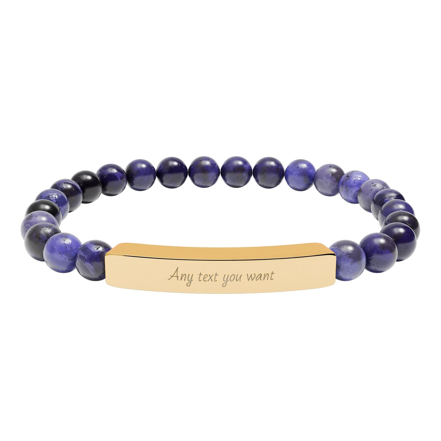 Engravable Natural Stone Bead Stretch Bracelet — Personalized Bar Bracelet for Mother's Day | Valentine's Day
