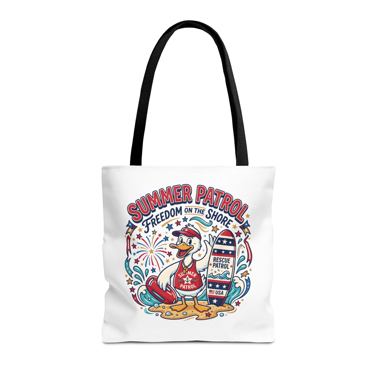 Summer Patrol Beach Tote Bag – 'Freedom on the Shore' Patriotic Design, 4th of July Gift