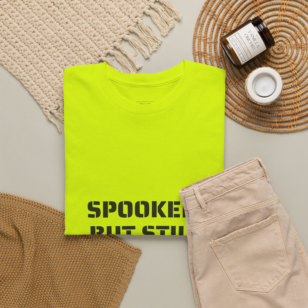 Spooked, But Still Showing Up Unisex Heavy Cotton Tee | Halloween, Funny T-Shirt