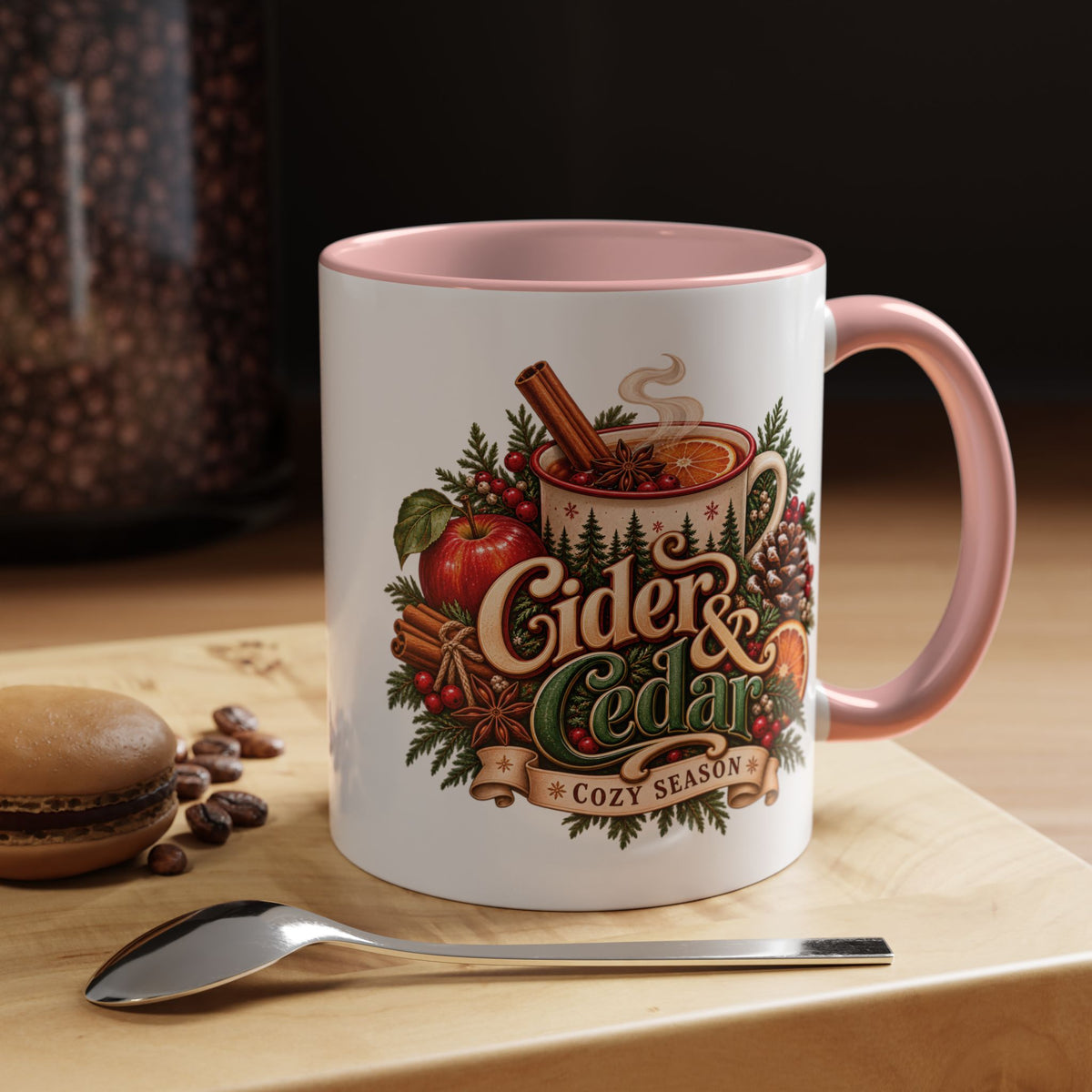 Cider & Cedar Accent Coffee Mug — Cozy Fall Hot Drink Gift (11 oz)