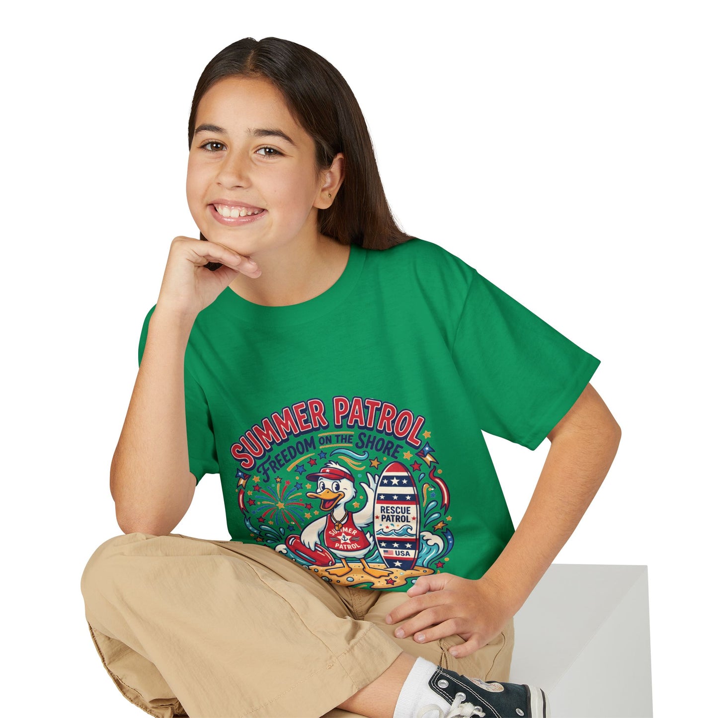 Summer Patrol Kids T‑Shirt — Lifeguard Duck Beach Graphic, 4th of July Tee