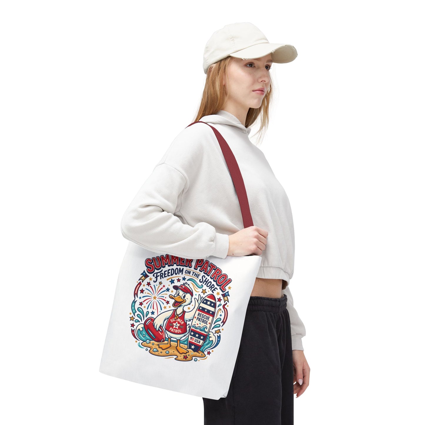 Summer Patrol Beach Tote Bag – 'Freedom on the Shore' Patriotic Design, 4th of July Gift