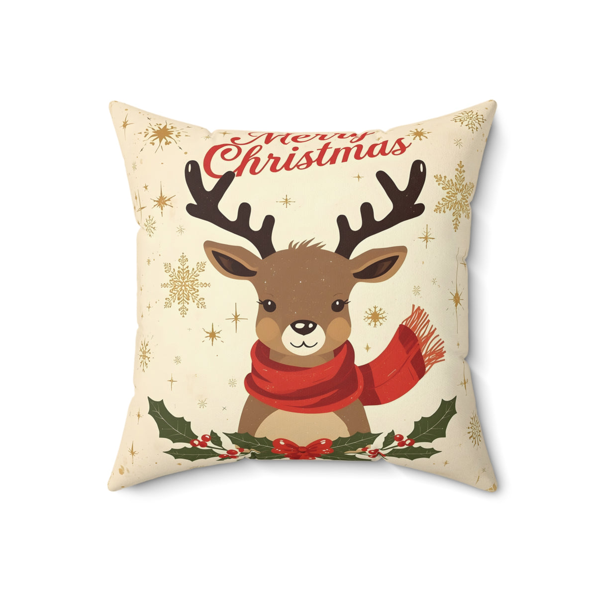 Christmas Reindeer Decorative Pillow - Cute Holiday Throw Cushion with 'Merry Christmas' Design