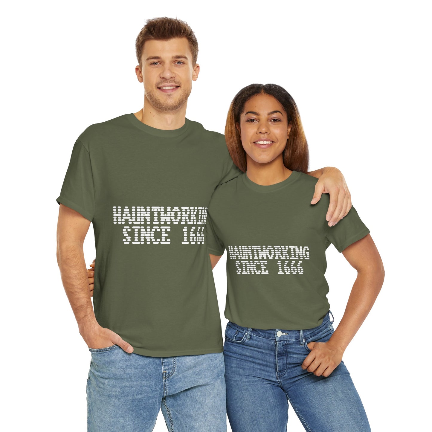 Hauntworking Since 1666-Cotton Tee, Halloween-Themed Tshirt