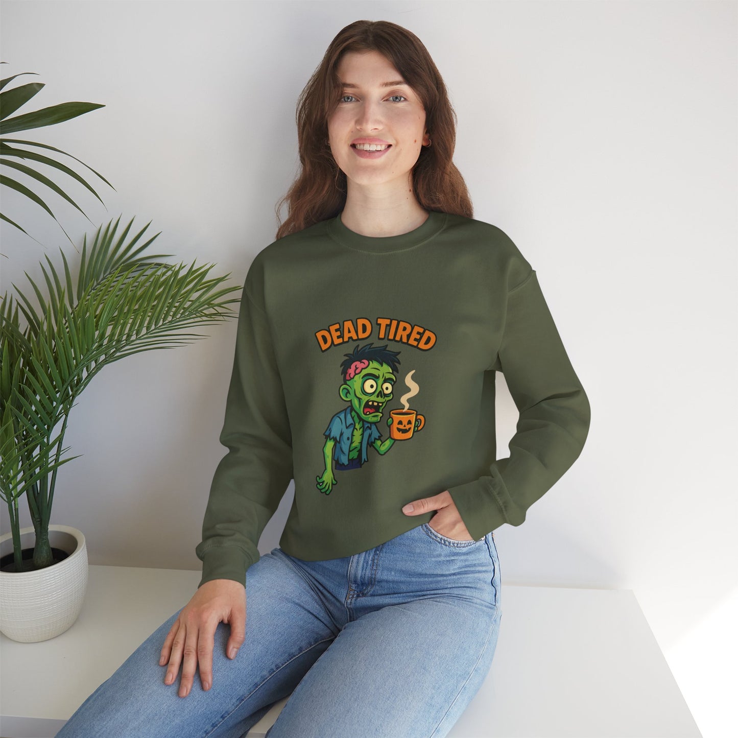 Dead Tired Zombie Sweatshirt, Funny Halloween Crewneck, Spooky Season Apparel