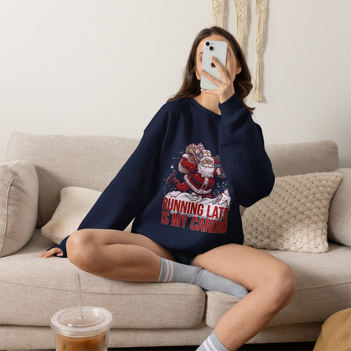 Santa Cardio Sweatshirt - Holiday Funny Gift, Christmas Apparel, Unisex Crewneck, Santa Workout