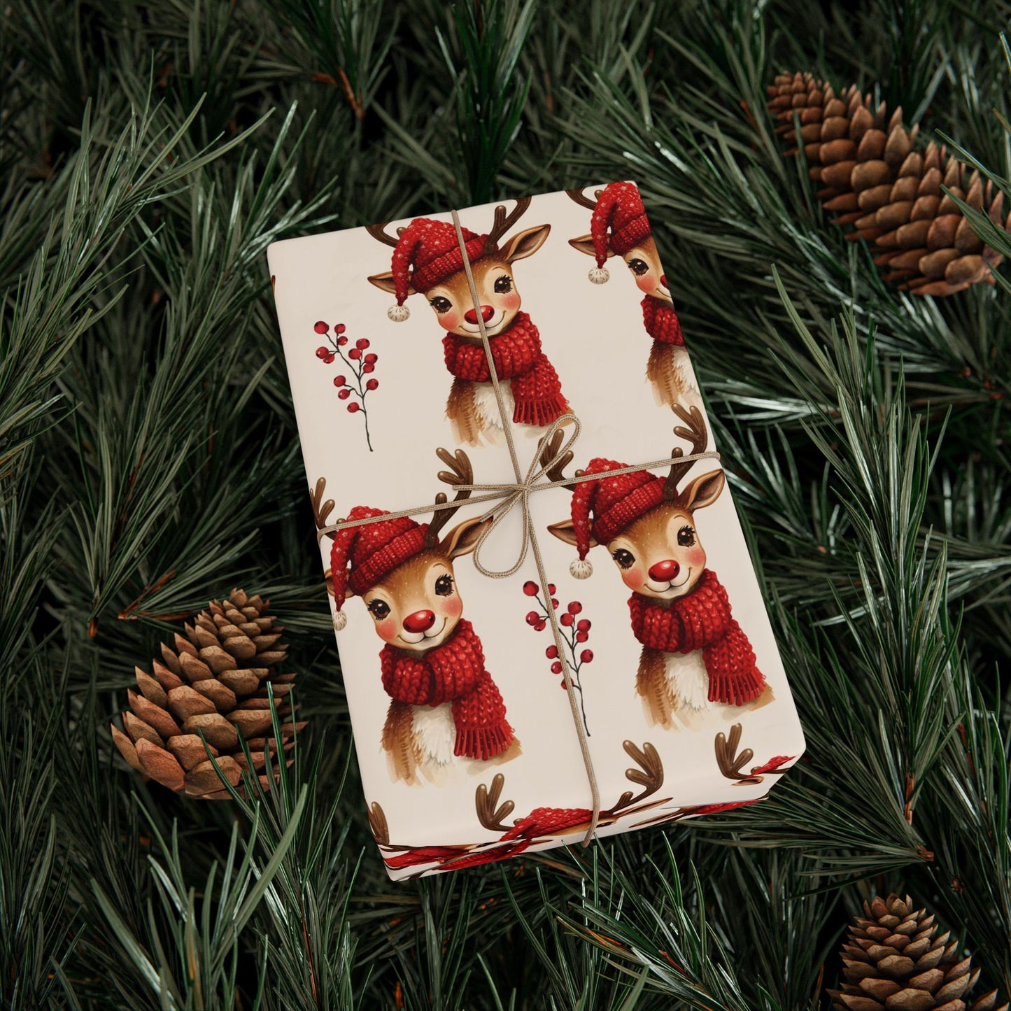 Festive Reindeer Wrapping Paper, Christmas Wrap Paper