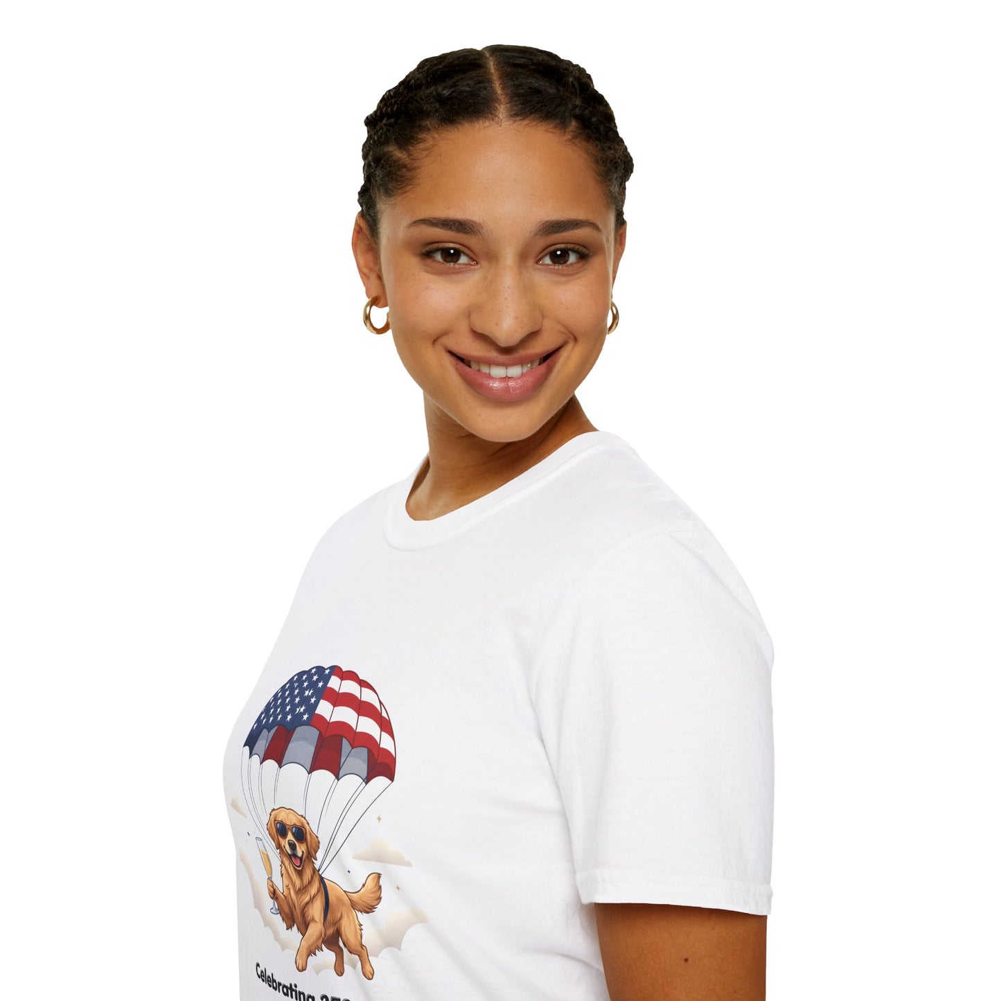 Patriotic Golden Retriever T-Shirt — "Celebrating 250 Years"