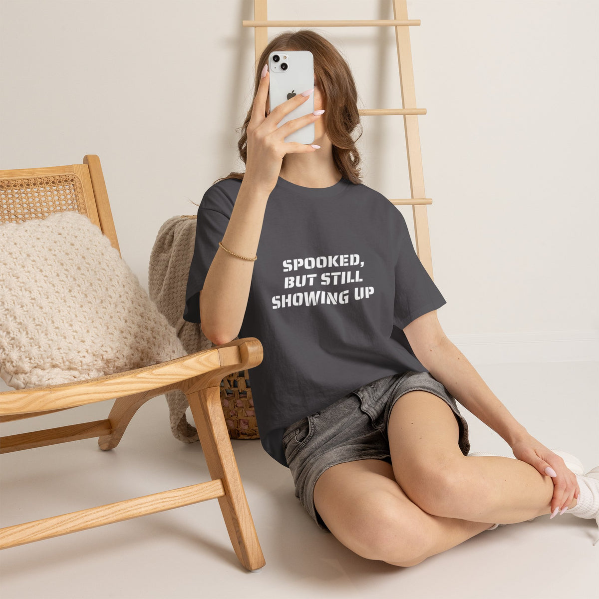 Spooked, But Still Showing Up Unisex Heavy Cotton Tee | Halloween, Funny T-Shirt