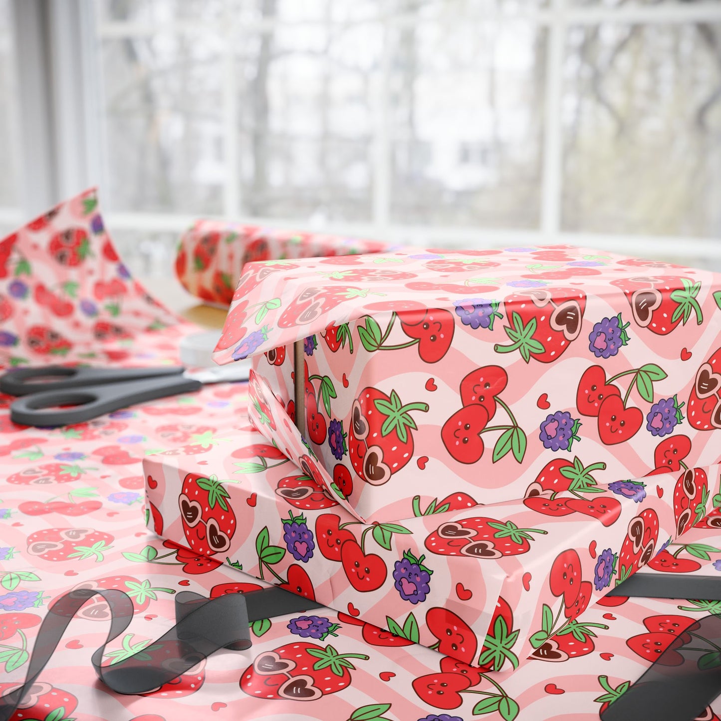 Strawberry Hearts Wrapping Paper Roll — Cute Valentine & Birthday Gift Wrap
