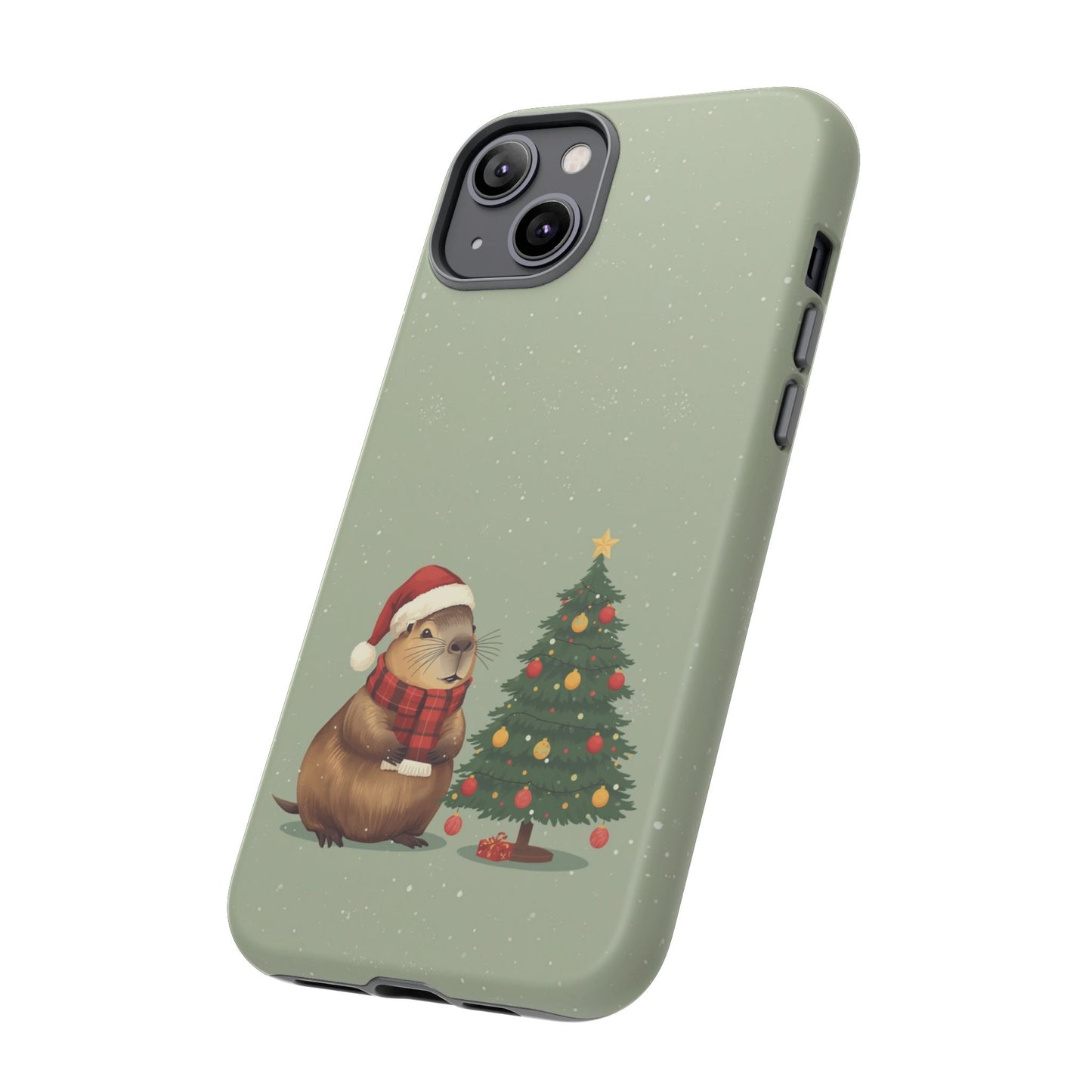 Christmas Phone Case with Capybara Design, Dual Layer Protective Case for Iphone 17, 16, 15, 14, 13 & Samsung