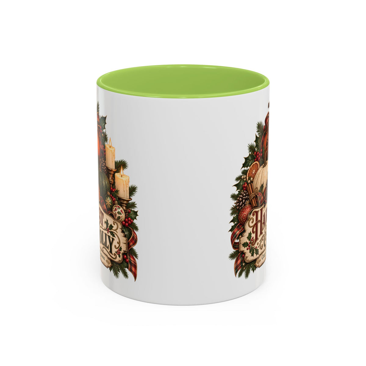 Harvest & Holly Accent Coffee Mug - Vintage Christmas Holiday Mug (11 oz)