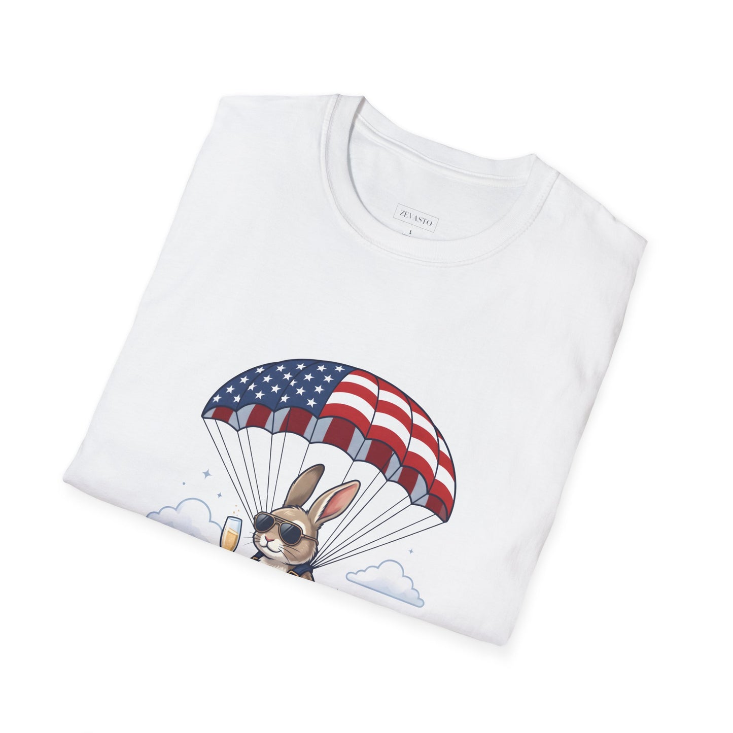 Patriotic Parachuting Bunny T-Shirt — "Celebrating 250 Years"