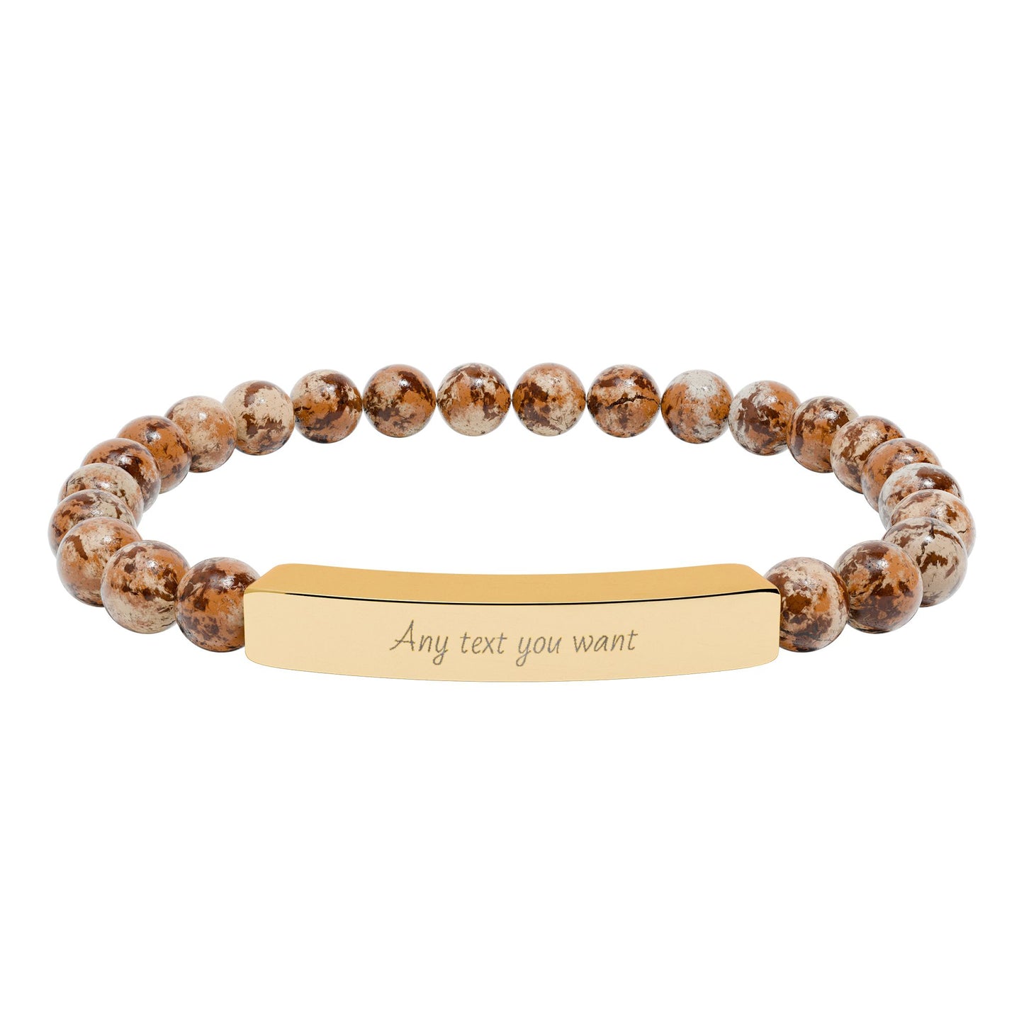 Engravable Natural Stone Bead Stretch Bracelet — Personalized Bar Bracelet for Mother's Day | Valentine's Day
