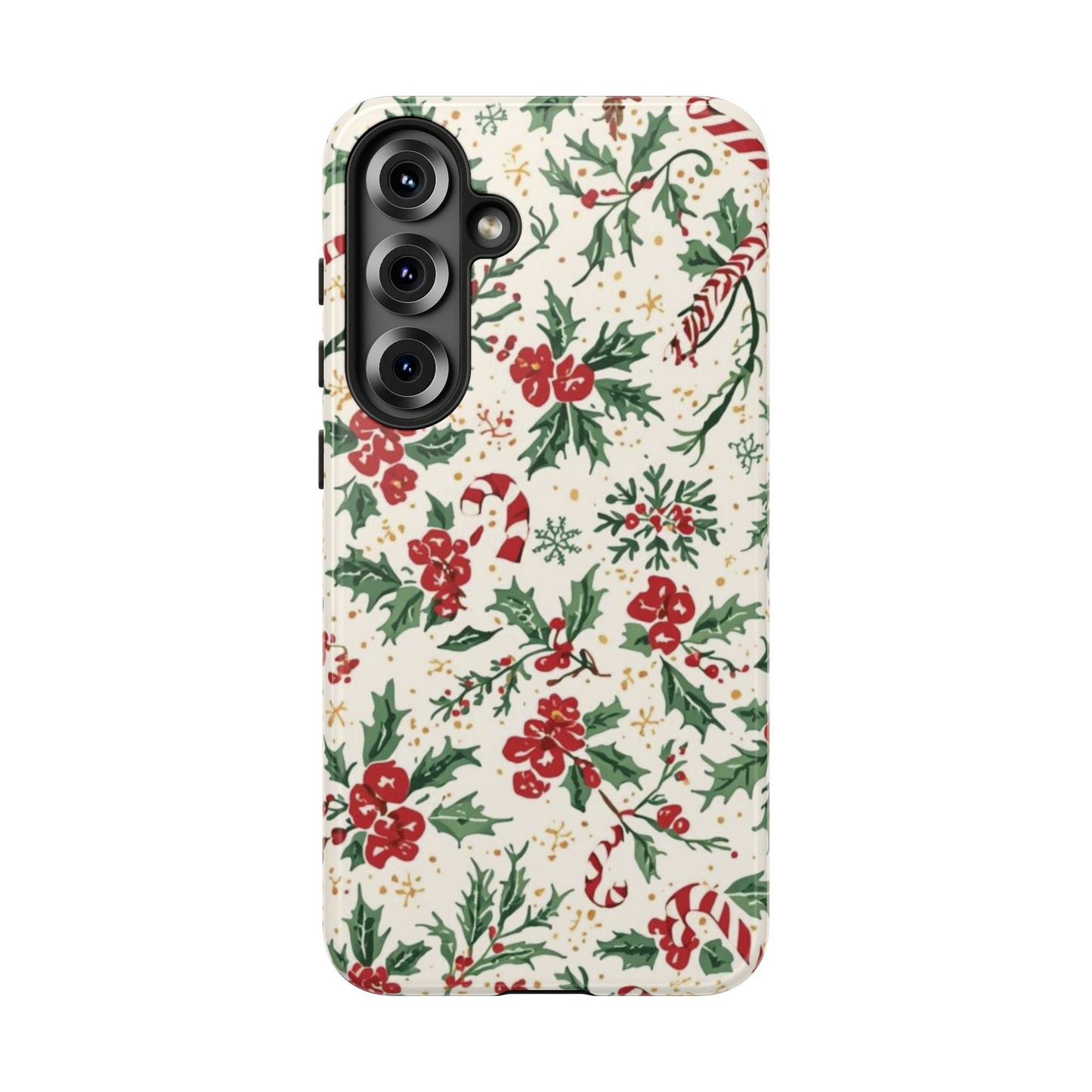 Christmas Themed Phone Case, Festive Floral Dual Layer Phone Case for Iphone 17, 16, 15, 14, 13, 12, 11 & Samsung