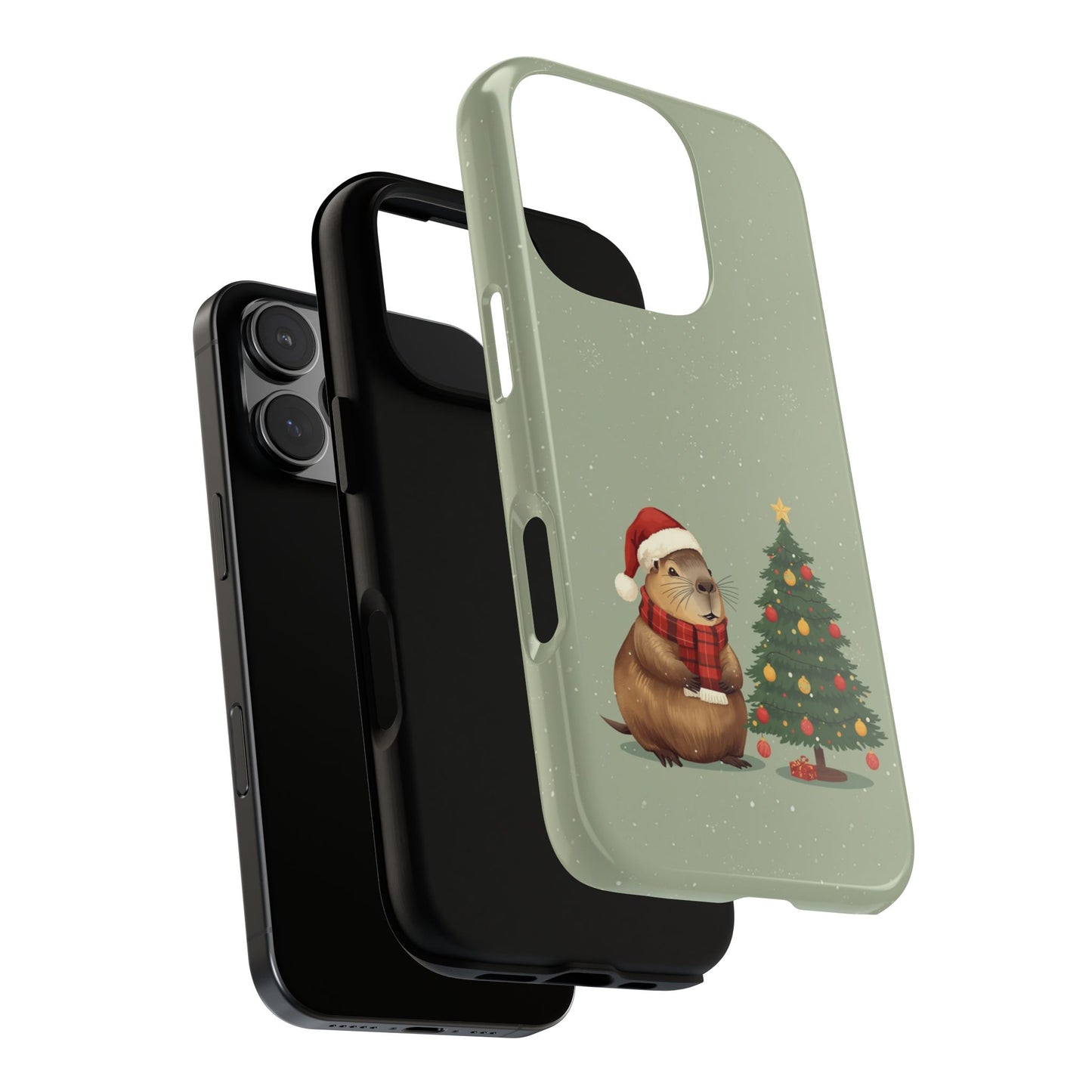 Christmas Phone Case with Capybara Design, Dual Layer Protective Case for Iphone 17, 16, 15, 14, 13 & Samsung