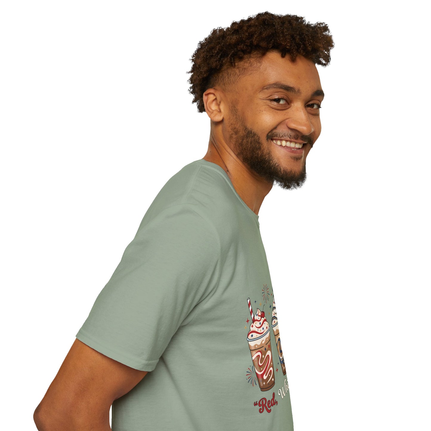 Patriotic Iced Coffee Tee — "Red, White & Brew" Graphic T‑Shirt