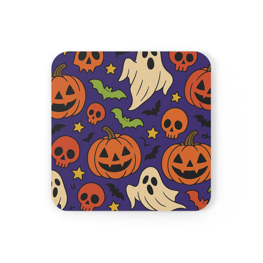 Halloween-Themed Coaster, Spooky Coaster Set, Ghost and Pumpkin Design