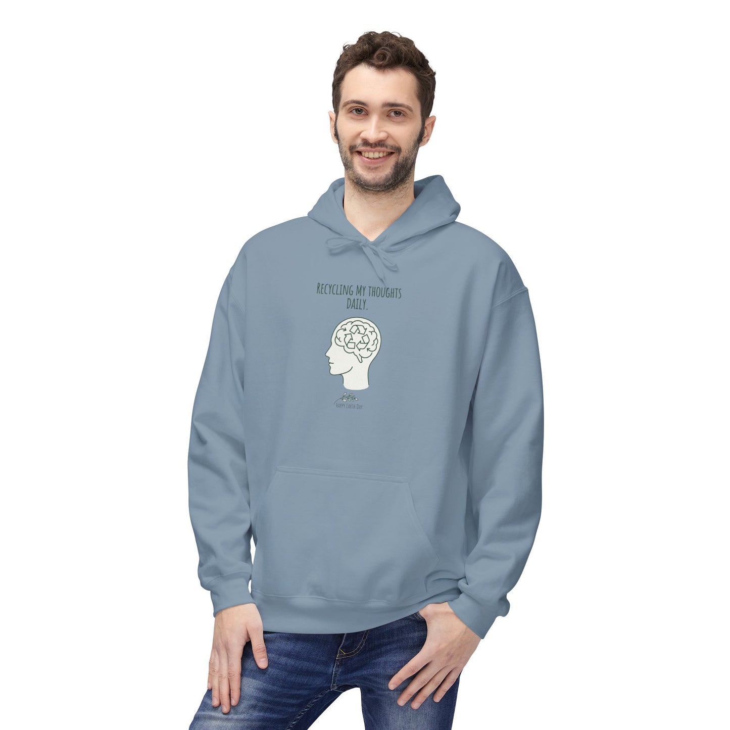 Recycling My Thoughts Daily Hoodie – Earth Day Mental Health Sweatshirt | Eco Mindfulness Unisex Hoodie | Minimal Green Aesthetic