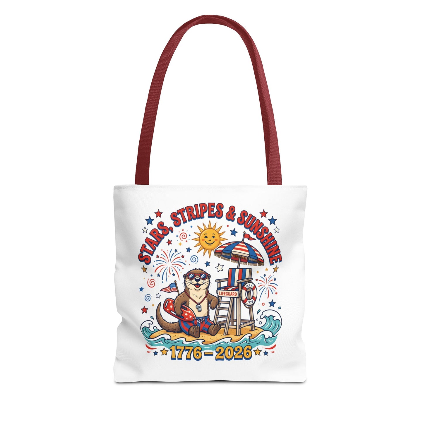 Stars, Stripes & Sunshine Tote Bag — 1776–2026 Patriotic Summer Beach Tote, 4th of July Tote