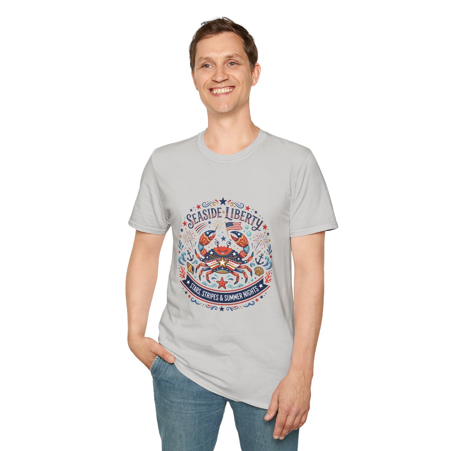 Seaside Liberty Crab T-Shirt — 4th of July Patriotic Summer Beach Tee