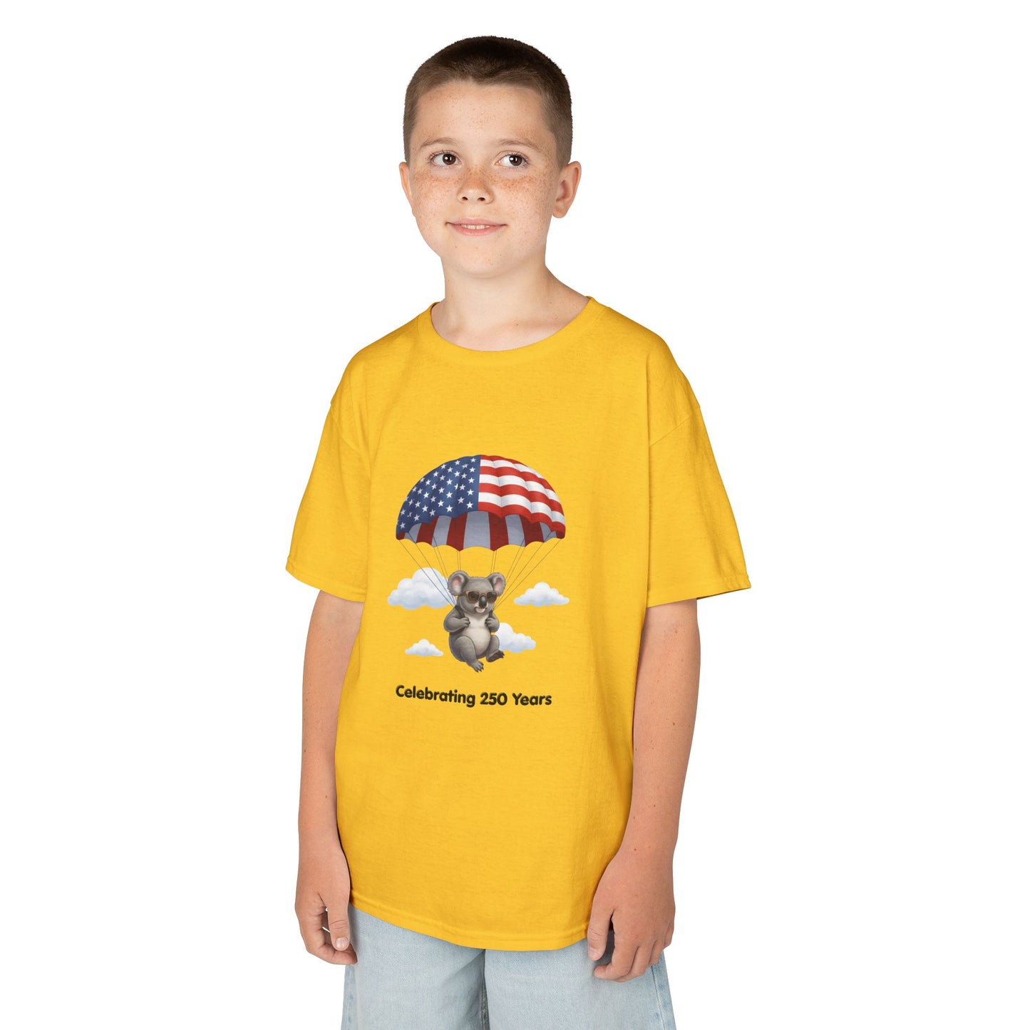 Kids Tee — Patriotic Koala Design, "Celebrating 250 Years"
