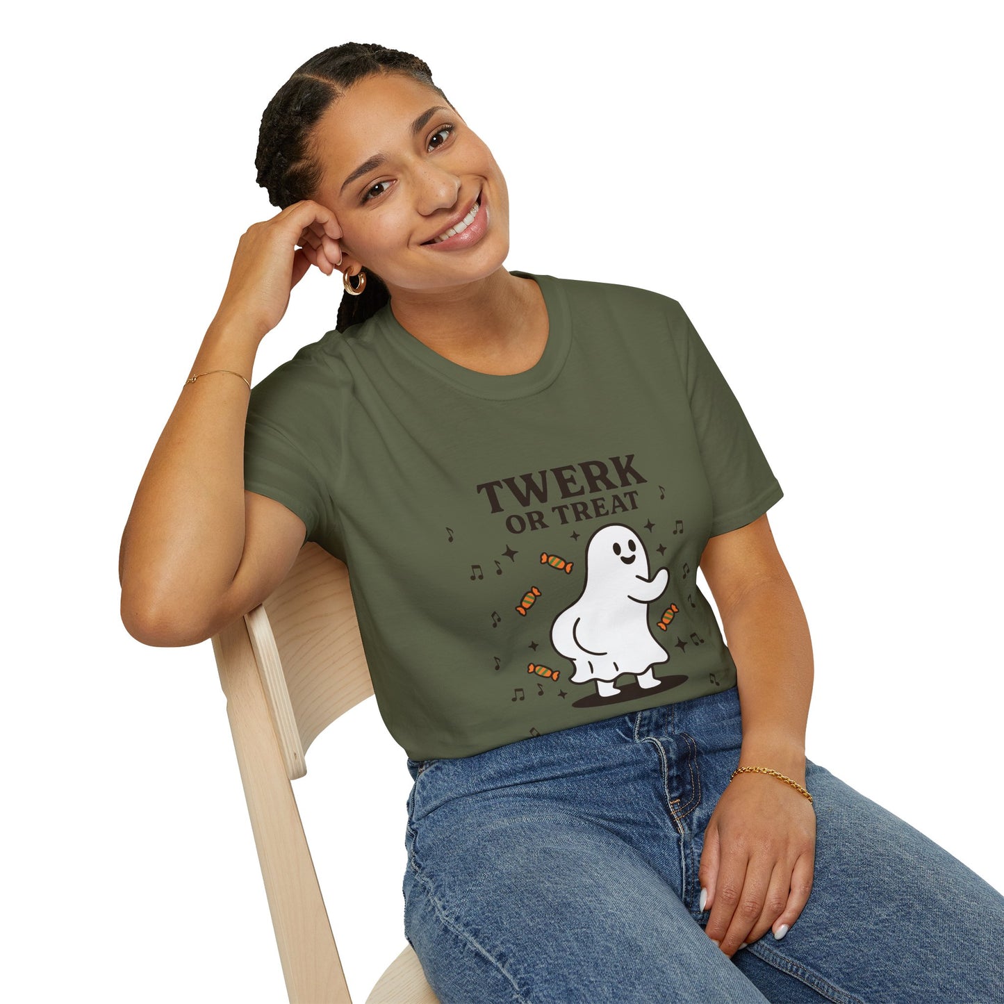 Whimsical Halloween T-Shirt for Adults, Fun Ghost Tee, Twerk or Treat Shirt, Unisex Costume Top, Spooky Celebration Apparel