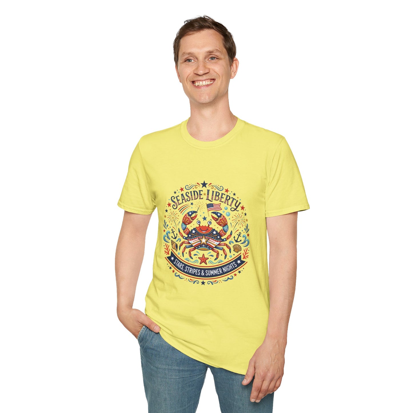 Seaside Liberty Crab T-Shirt — 4th of July Patriotic Summer Beach Tee