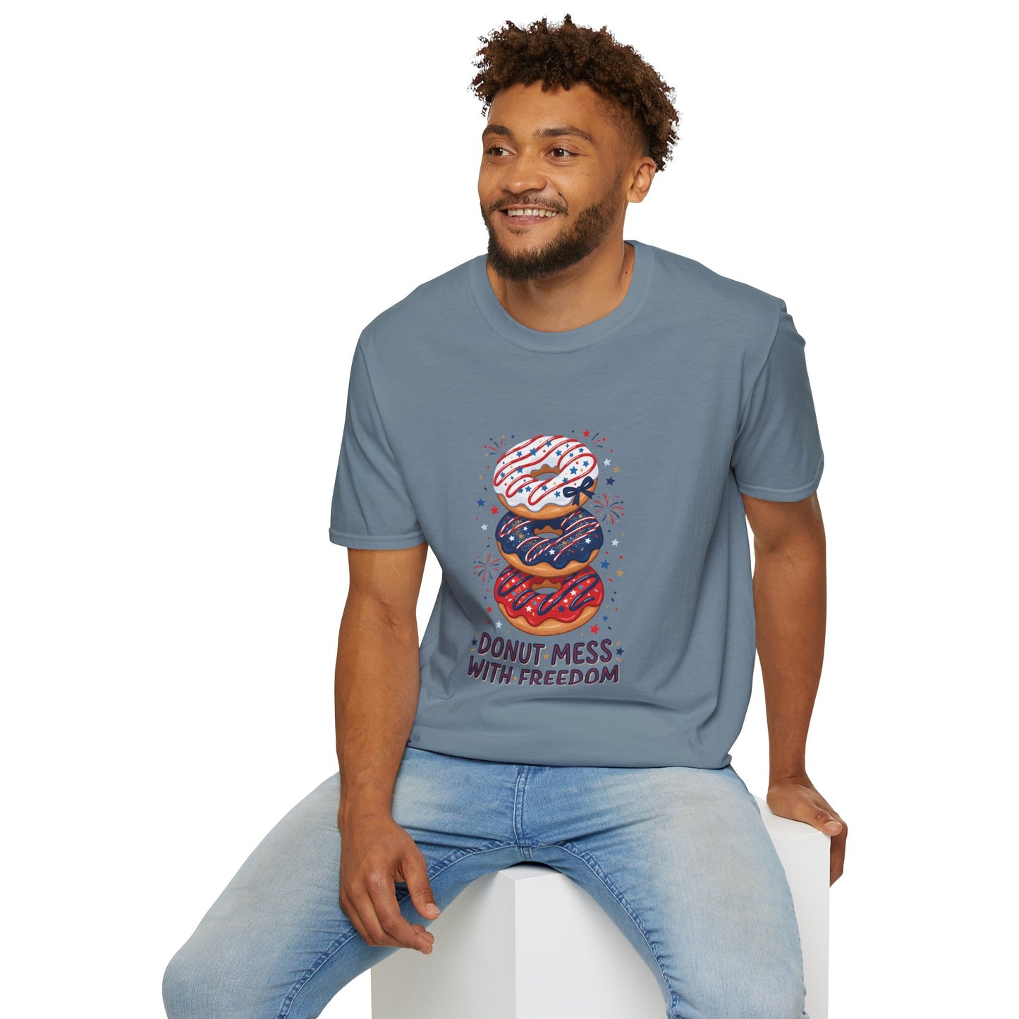 Donut Mess With Freedom T-Shirt — Patriotic Donut Stack 4th of July Tee