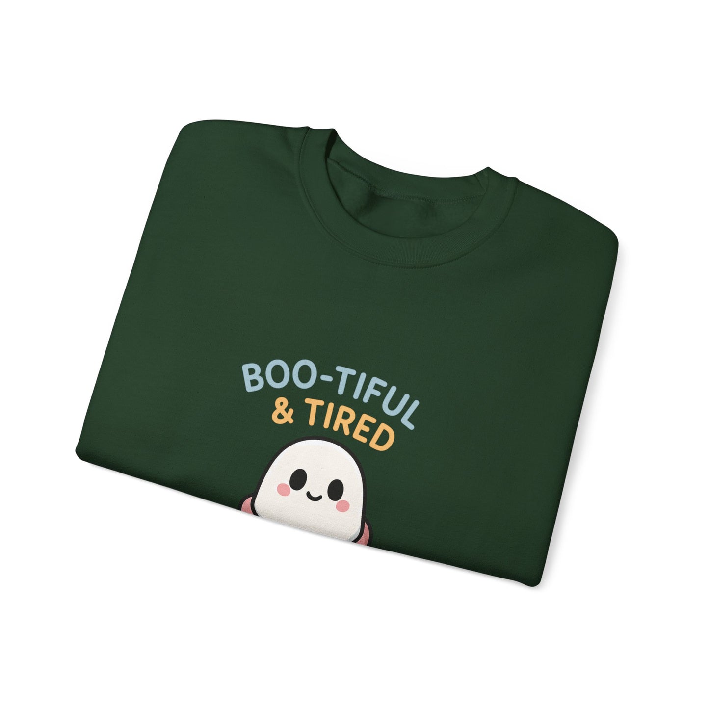 Boo-tiful & Tired Sweatshirt, Halloween-Themed Design