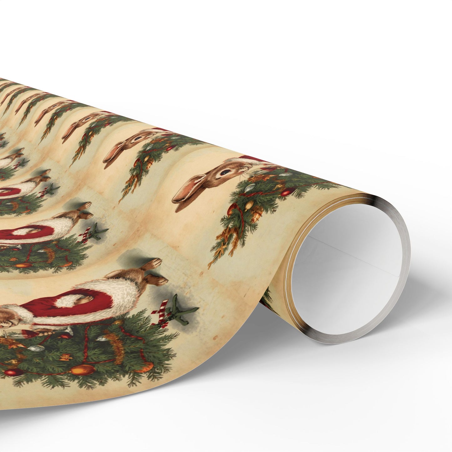 Vintage Christmas Wrapping Paper Roll - Vintage Holiday Gift Wrap with Bunny Design