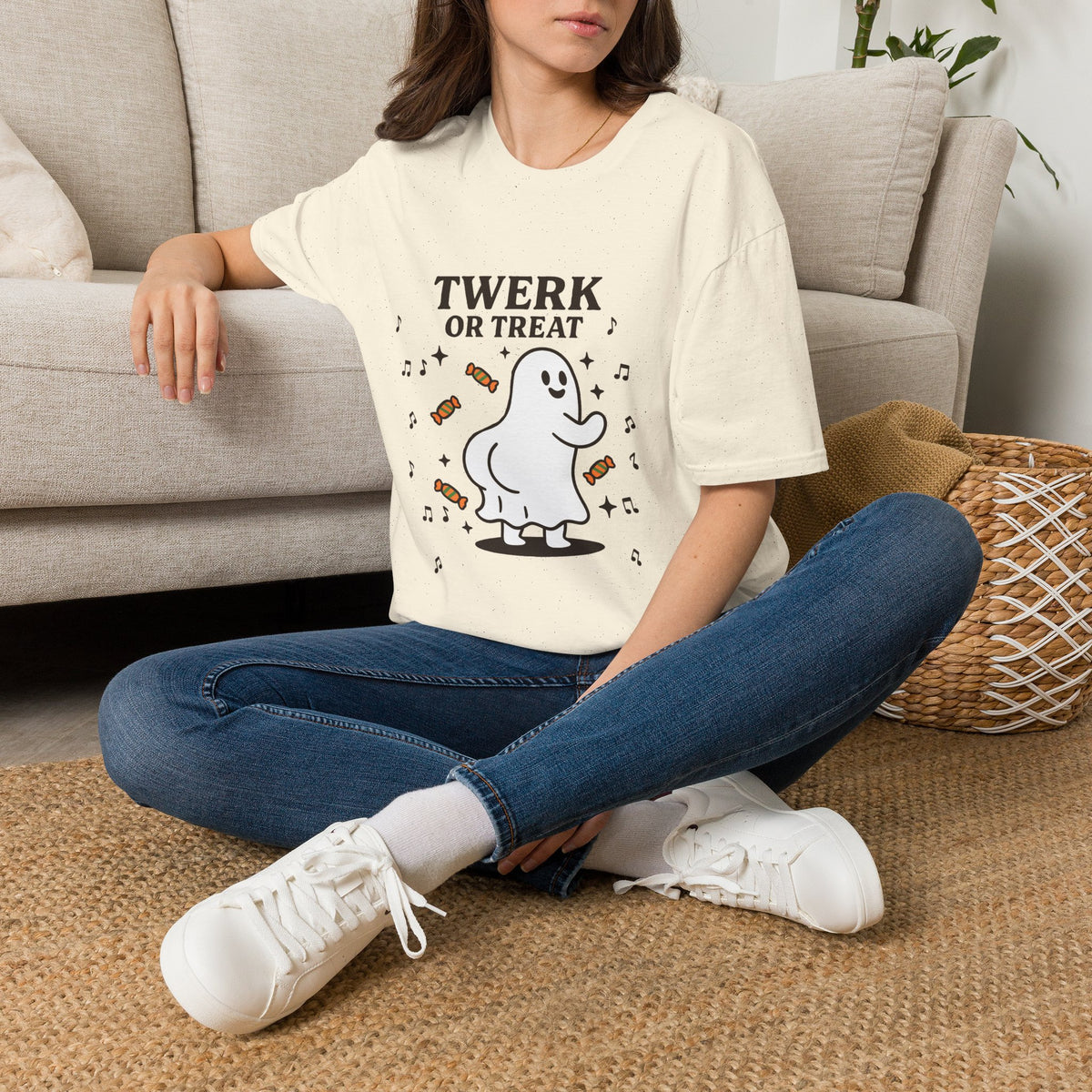Whimsical Halloween T-Shirt for Adults, Fun Ghost Tee, Twerk or Treat Shirt, Unisex Costume Top, Spooky Celebration Apparel
