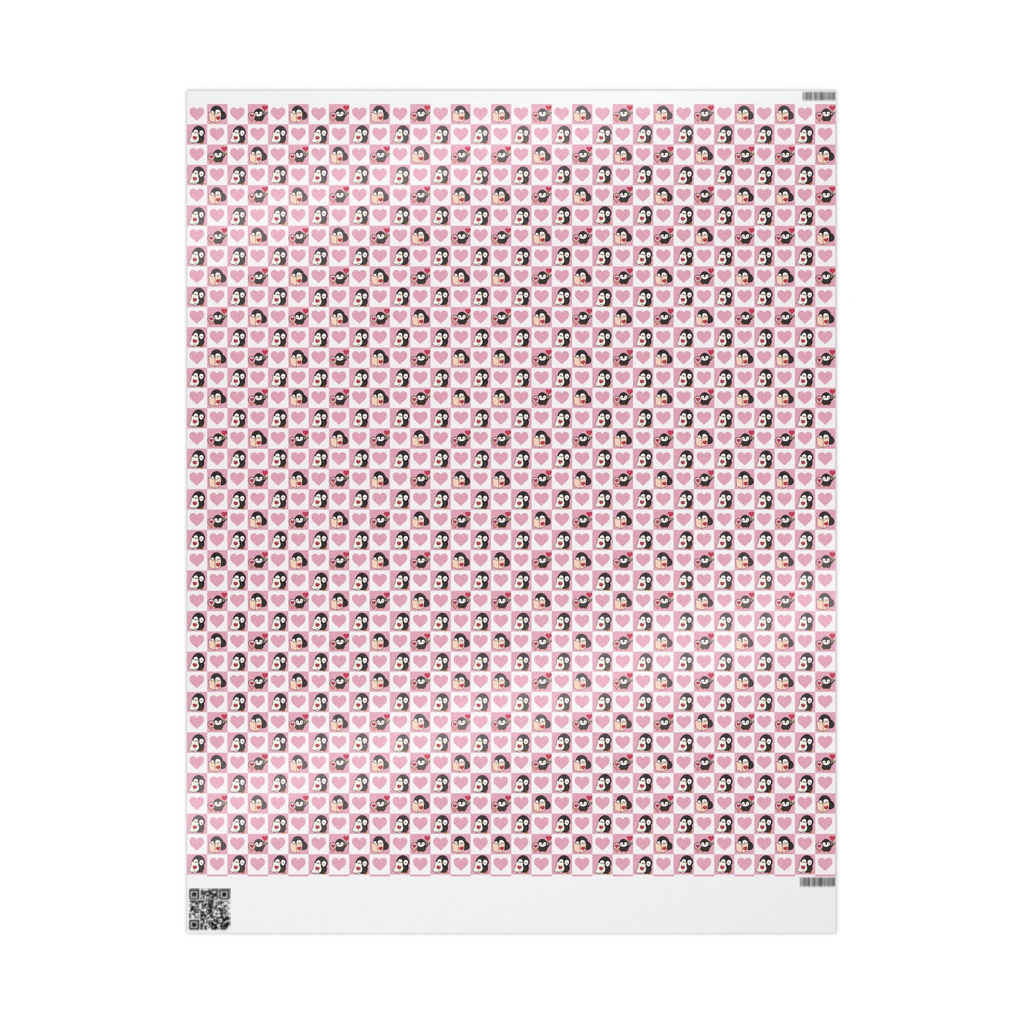 Penguin Hearts Wrapping Paper Roll — Pink Valentine Gift Wrap