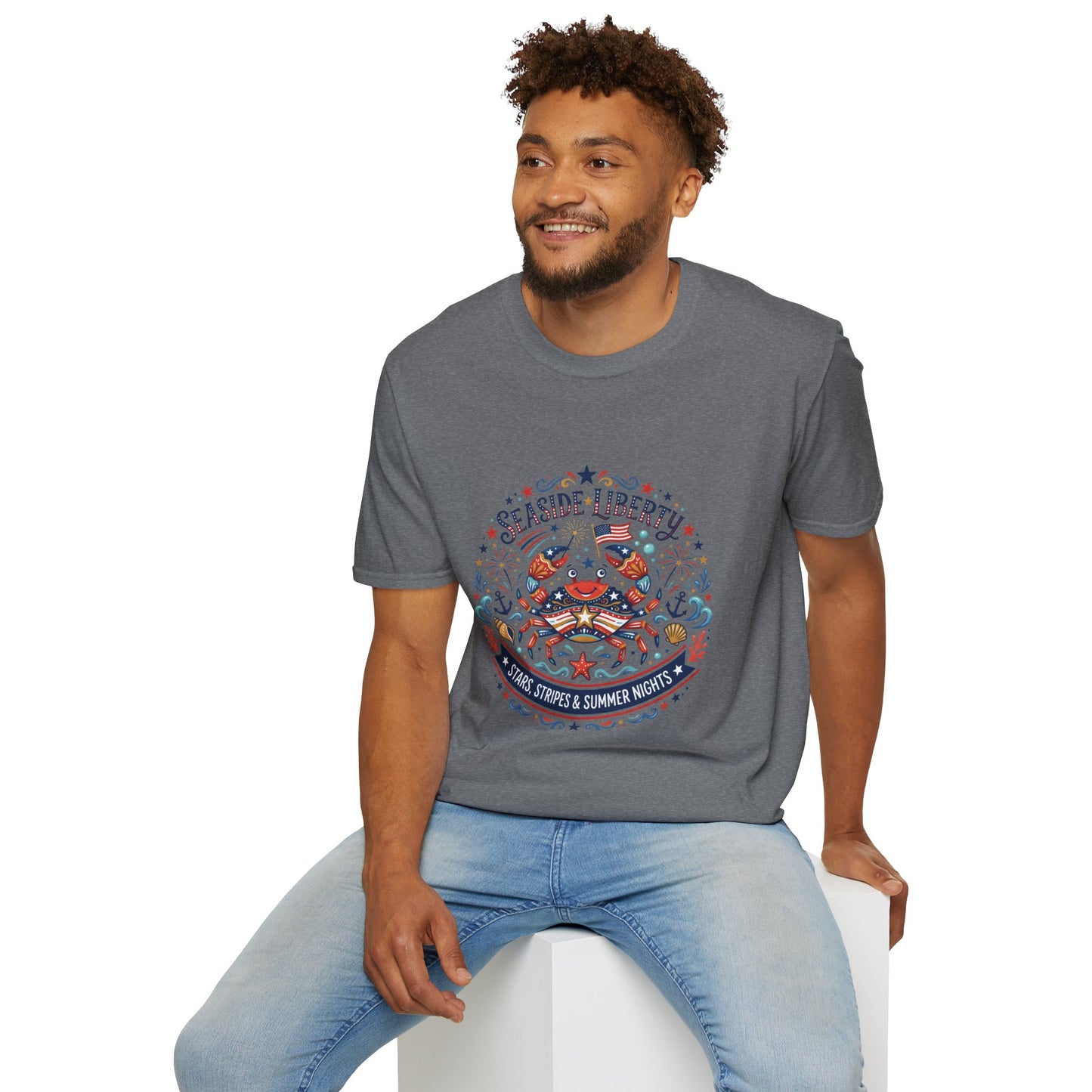 Seaside Liberty Crab T-Shirt — 4th of July Patriotic Summer Beach Tee