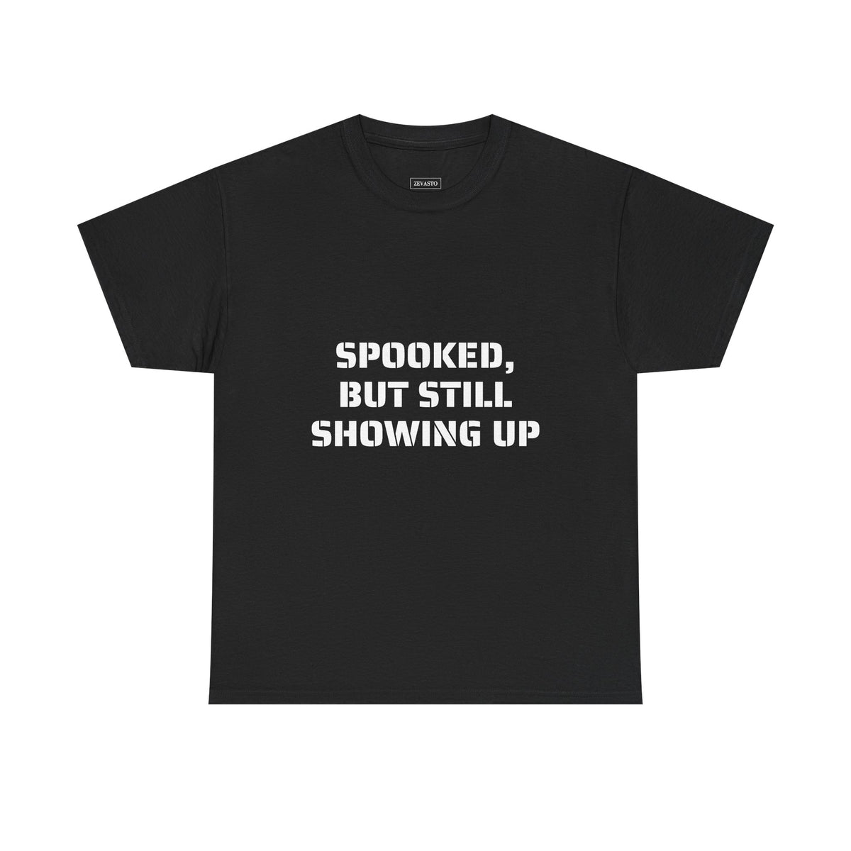 Spooked, But Still Showing Up Unisex Heavy Cotton Tee | Halloween, Funny T-Shirt