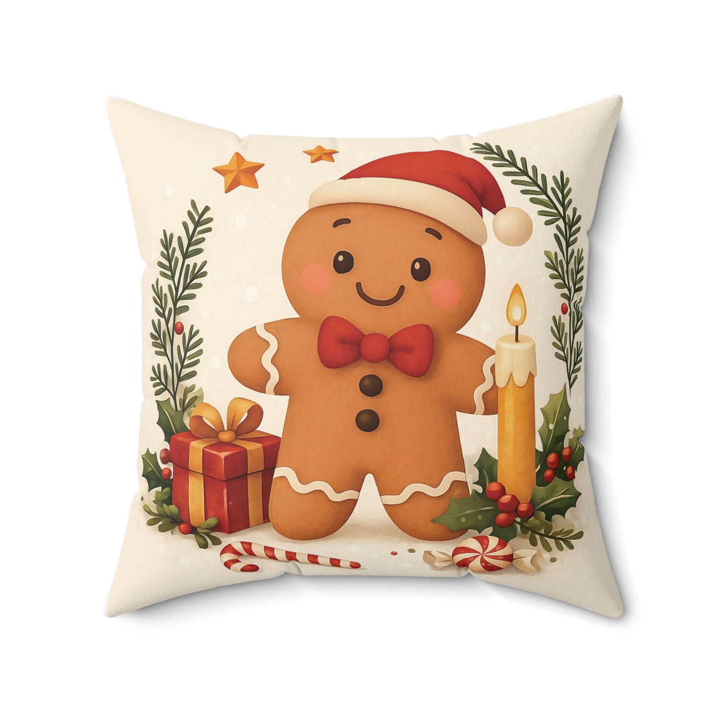Cute Gingerbread Man Christmas Pillow — Holiday Decorative Throw Cushion