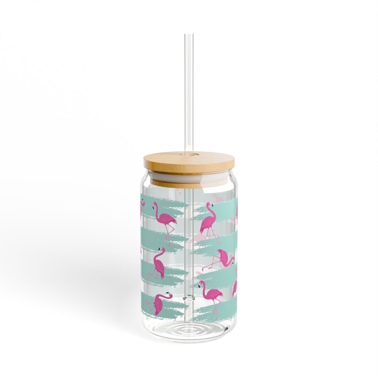 Flamingo Stripe Sipper Glass - 16oz Reusable Summer Straw Cup