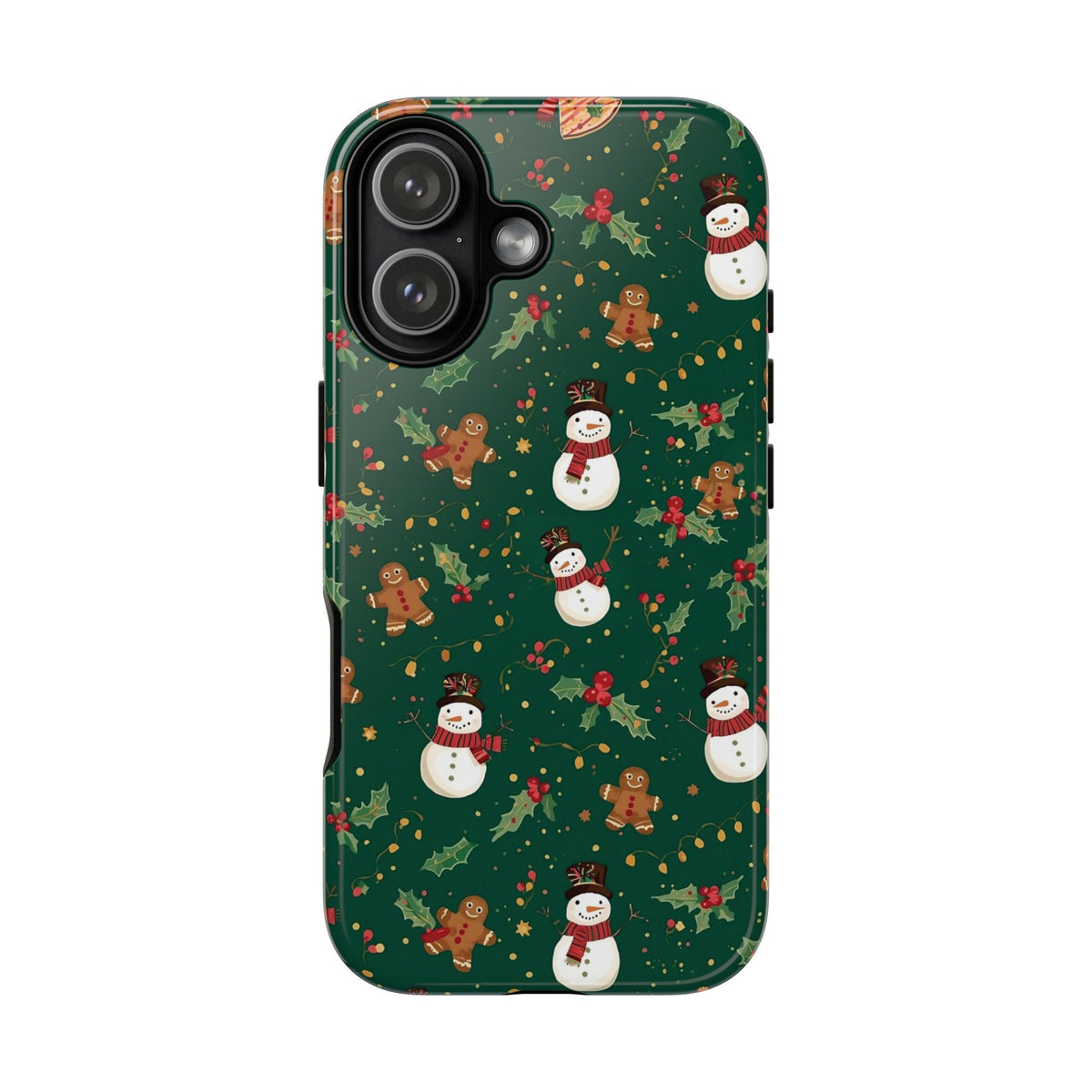 Christmas Phone Case with Snowmen and Gingerbread Design, Dual Layer Phone Case for Iphone & Samsung