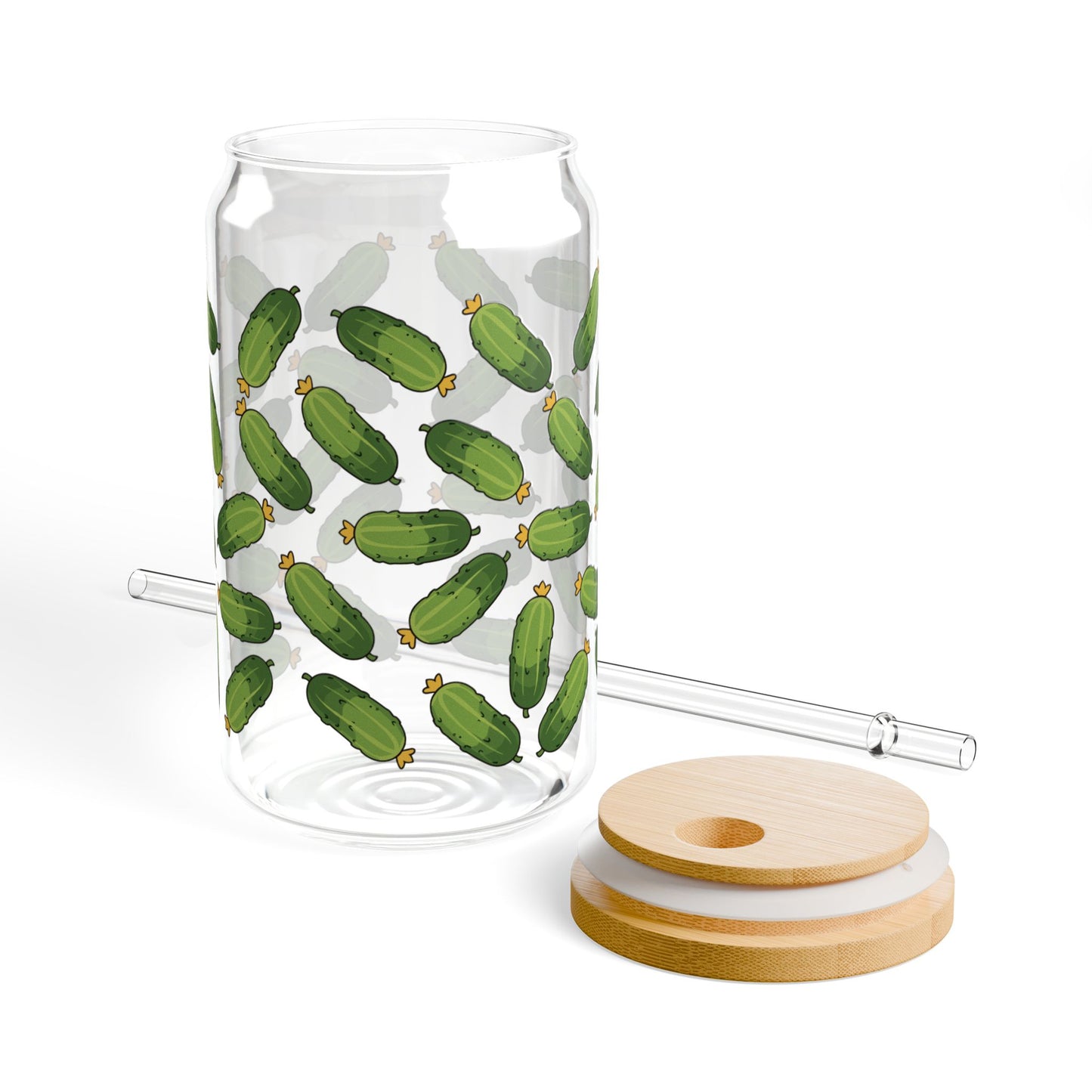 16oz Pickle Pattern Sipper Glass with Bamboo Lid