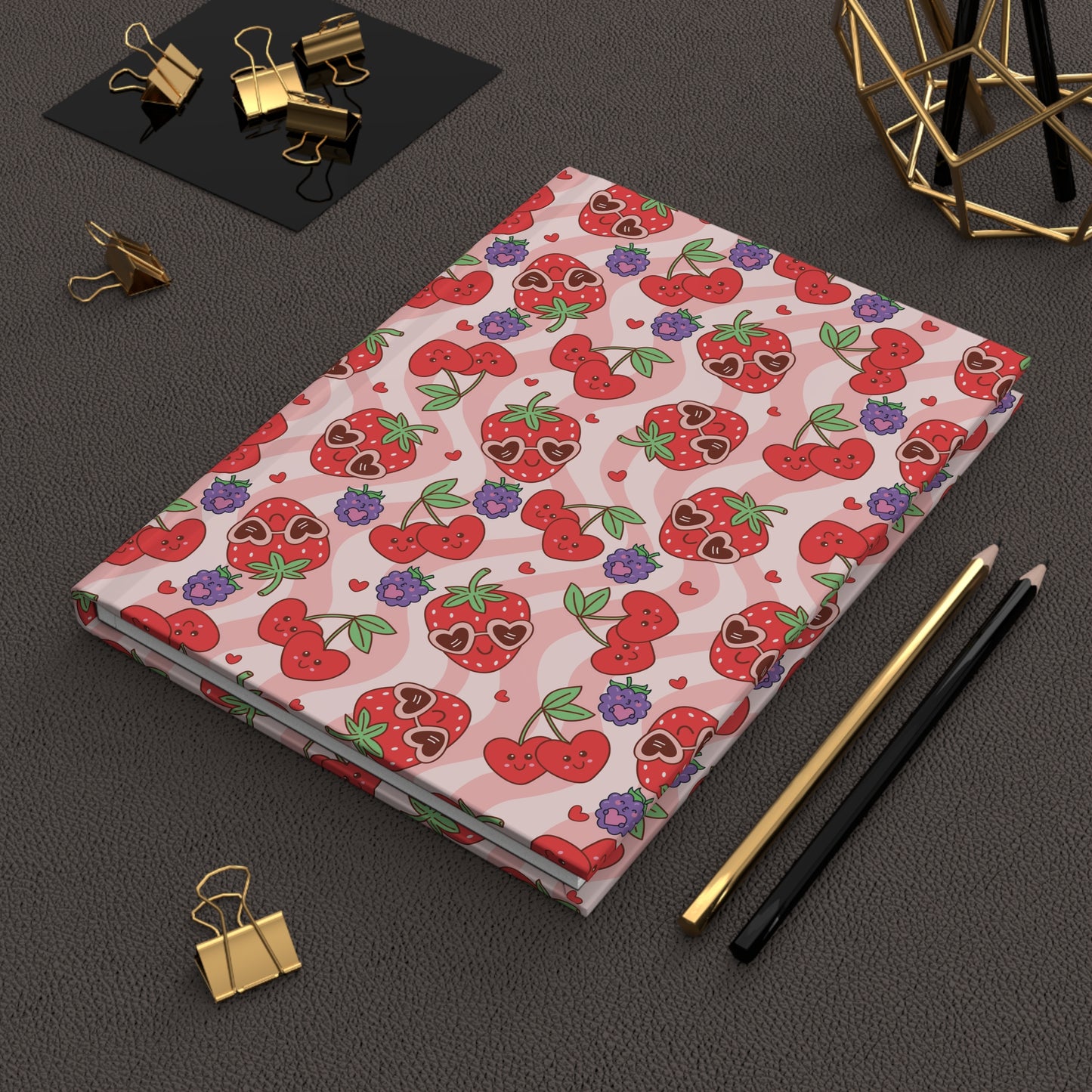 Strawberry & Cherry Hardcover Journal — Cute Pink Patterned Notebook for Notes, Journaling & Gifts